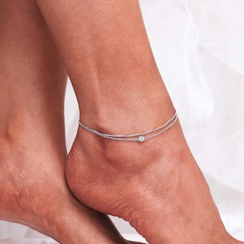 Sterling Silver Multilayer Anklet Womens Beach Jewelry Adjustable Clasp - Picture 3 of 8